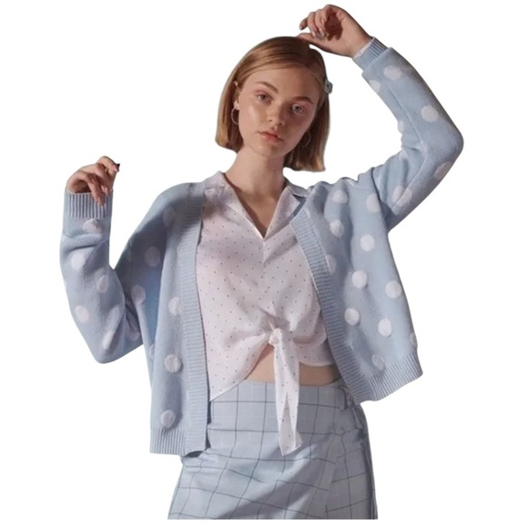 BCB Generation Baby Blue & White Pocket Dot Cardigan Sweater Size XXS - Picture 1 of 5